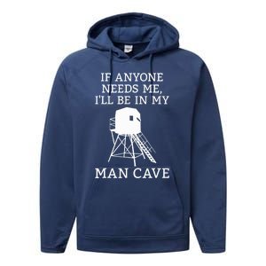 Deer Blind Man Cave Funny Hunter Dad Grandad Hunting Season Performance Fleece Hoodie