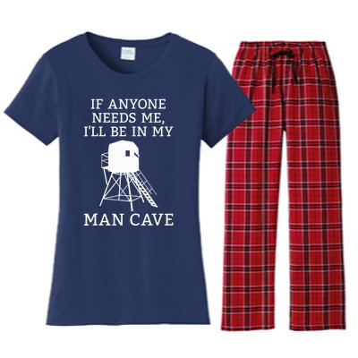 Deer Blind Man Cave Funny Hunter Dad Grandad Hunting Season Women's Flannel Pajama Set