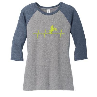 Dirt Bike Motocross Heartbeat Women's Tri-Blend 3/4-Sleeve Raglan Shirt