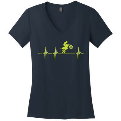 Dirt Bike Motocross Heartbeat Women's V-Neck T-Shirt