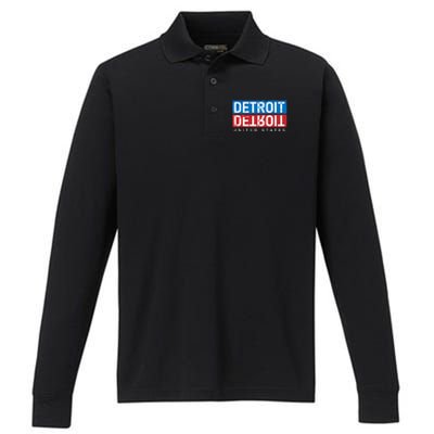 Detroit Block Mirrored Logo Performance Long Sleeve Polo