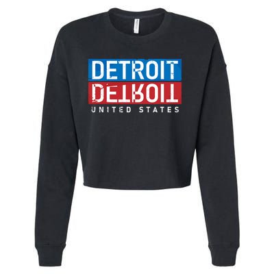 Detroit Block Mirrored Logo Cropped Pullover Crew