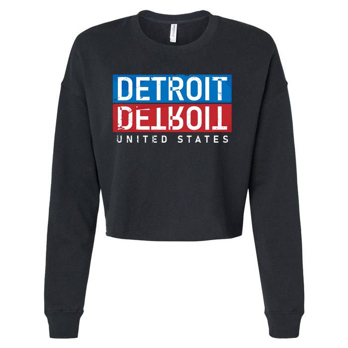 Detroit Block Mirrored Logo Cropped Pullover Crew