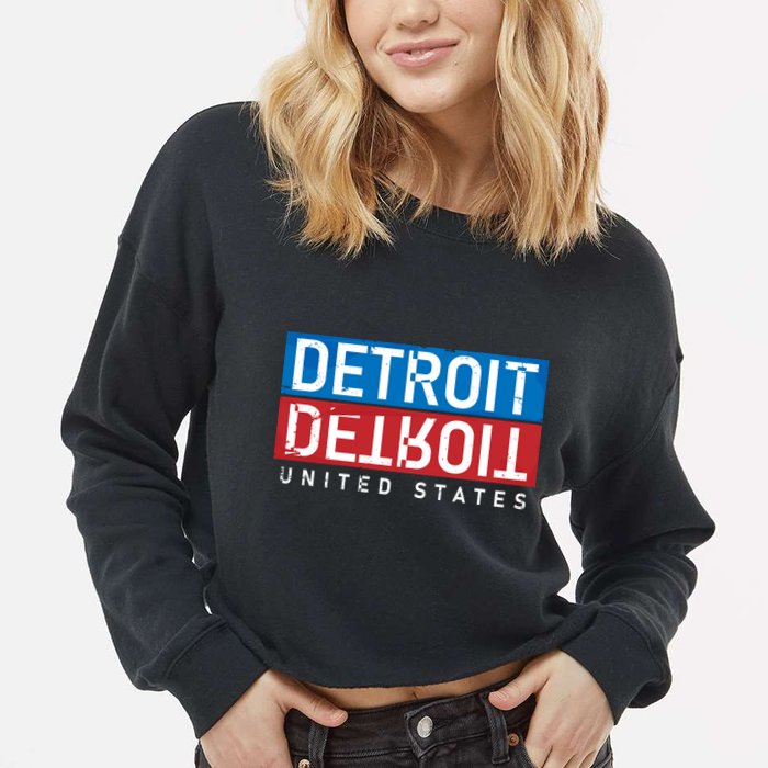 Detroit Block Mirrored Logo Cropped Pullover Crew
