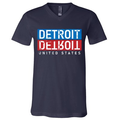 Detroit Block Mirrored Logo V-Neck T-Shirt