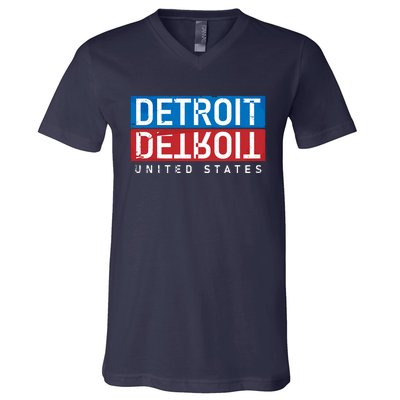 Detroit Block Mirrored Logo V-Neck T-Shirt