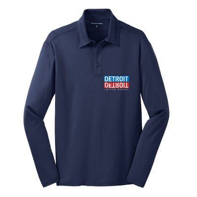 Detroit Block Mirrored Logo Silk Touch Performance Long Sleeve Polo