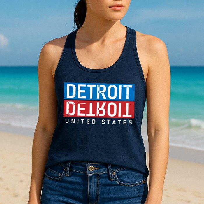 Detroit Block Mirrored Logo Womens Tank Top
