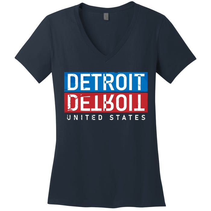 Detroit Block Mirrored Logo Women's V-Neck T-Shirt