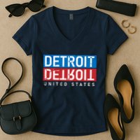 Detroit Block Mirrored Logo Women's V-Neck T-Shirt