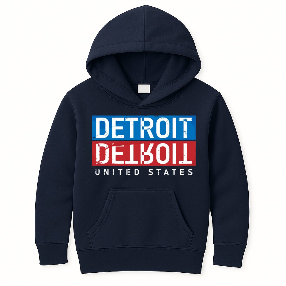 Detroit Block Mirrored Logo Kids Hoodie