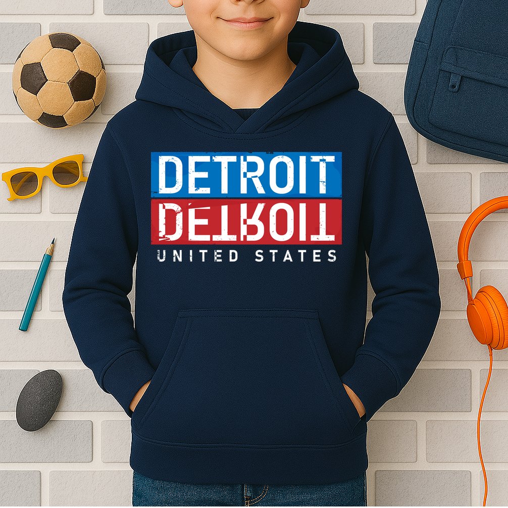 Detroit Block Mirrored Logo Kids Hoodie