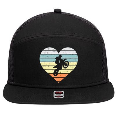 Dirt Biker Motocross Heart Retro Track Racing Riding Gift 7 Panel Mesh Trucker Snapback Hat