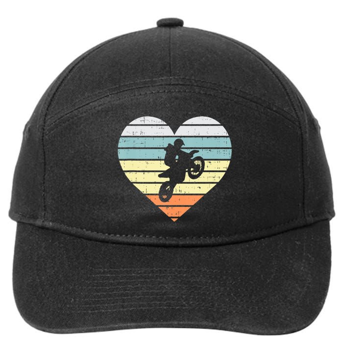 Dirt Biker Motocross Heart Retro Track Racing Riding Gift 7-Panel Snapback Hat