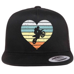 Dirt Biker Motocross Heart Retro Track Racing Riding Gift Flat Bill Trucker Hat