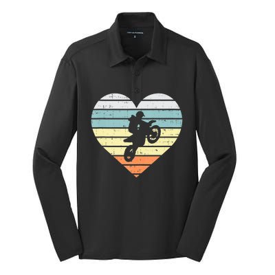 Dirt Biker Motocross Heart Retro Track Racing Riding Gift Silk Touch Performance Long Sleeve Polo