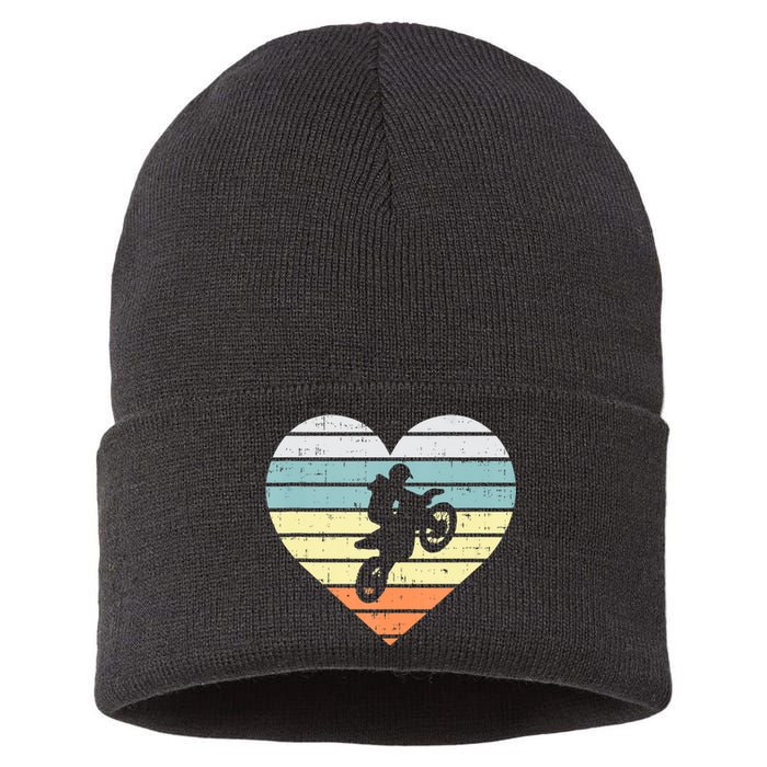 Dirt Biker Motocross Heart Retro Track Racing Riding Gift Sustainable Knit Beanie