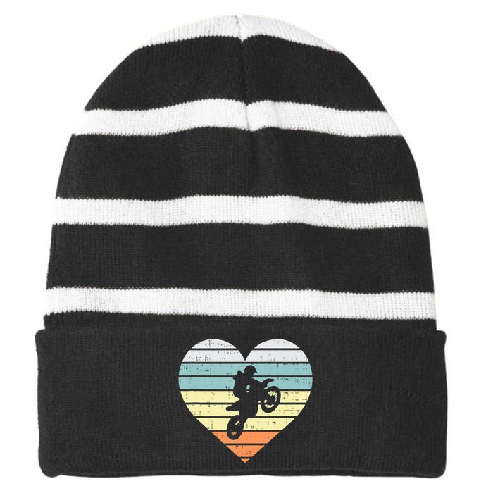 Dirt Biker Motocross Heart Retro Track Racing Riding Gift Striped Beanie with Solid Band