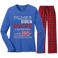 DonT Blame Me Cuz Joe Biden Sucks I Voted For Trump 2024 Women's Long Sleeve Flannel Pajama Set 