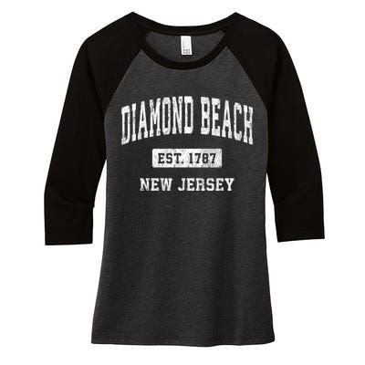 Diamond Beach New Jersey Nj Vintage Athletic Sports Women's Tri-Blend 3/4-Sleeve Raglan Shirt