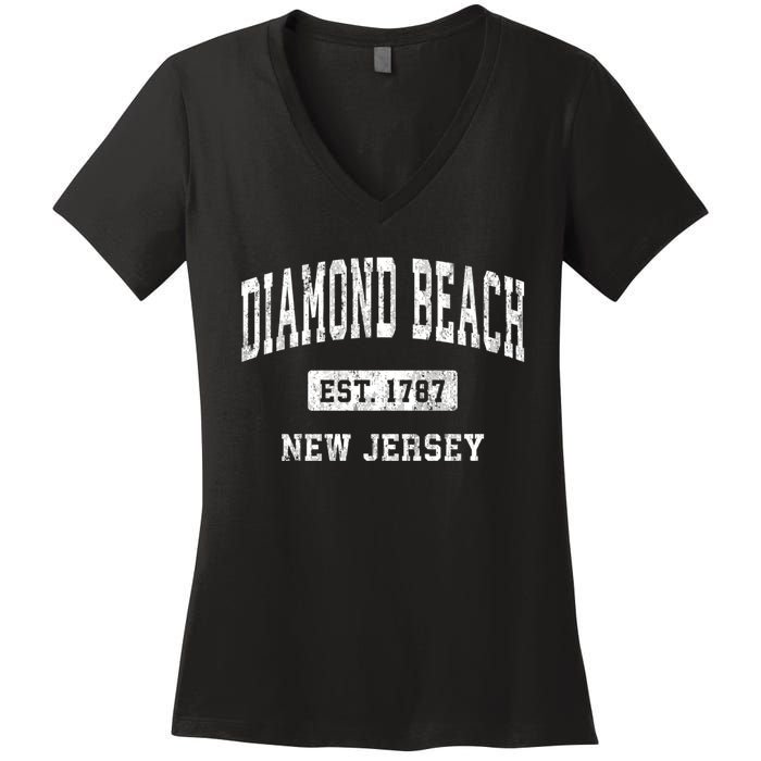 Diamond Beach New Jersey Nj Vintage Athletic Sports Women's V-Neck T-Shirt