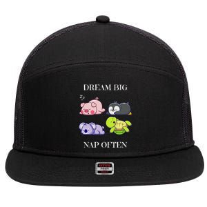 Dream Big Nap Often Funny Animal 7 Panel Mesh Trucker Snapback Hat