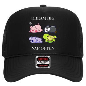 Dream Big Nap Often Funny Animal High Crown Mesh Back Trucker Hat