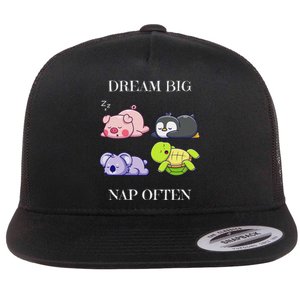 Dream Big Nap Often Funny Animal Flat Bill Trucker Hat