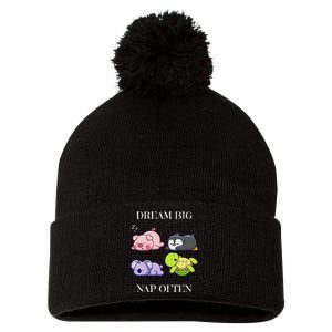 Dream Big Nap Often Funny Animal Pom Pom 12in Knit Beanie