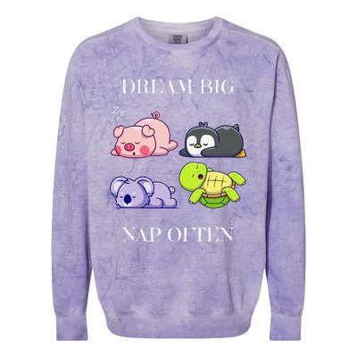 Dream Big Nap Often Animal Colorblast Crewneck Sweatshirt