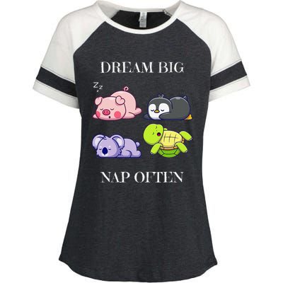 Dream Big Nap Often Animal Enza Ladies Jersey Colorblock Tee