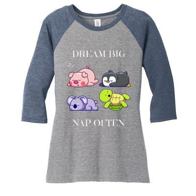 Dream Big Nap Often Animal Women's Tri-Blend 3/4-Sleeve Raglan Shirt