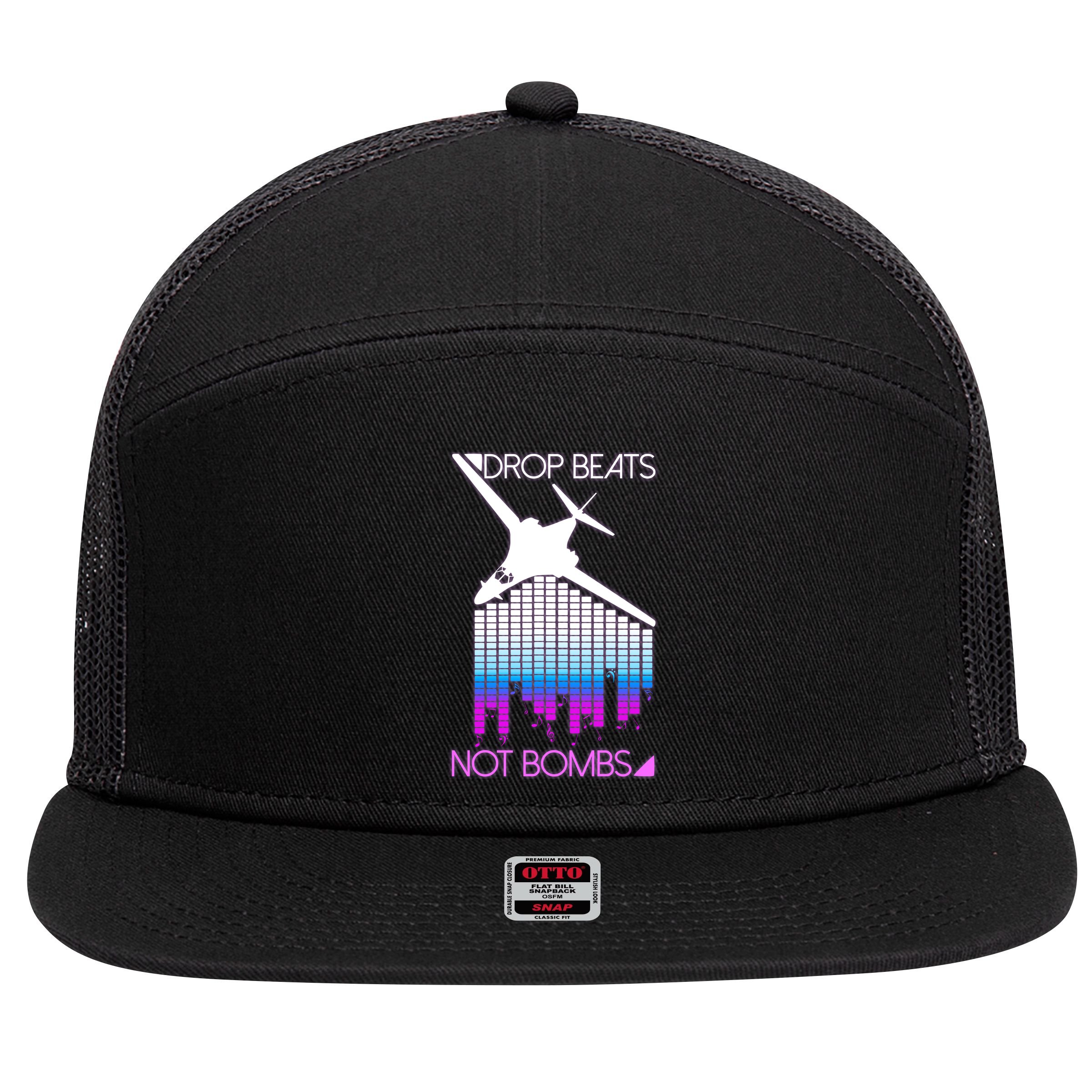 Drop Beats Not Bombs 7 Panel Mesh Trucker Snapback Hat