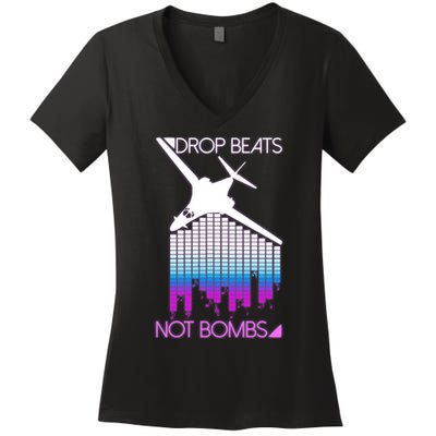 Drop Beats Not Bombs Women's V-Neck T-Shirt