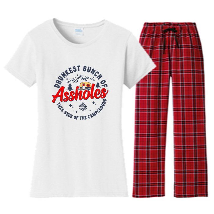 Drunkest Bunch Of Assholes Outdoors Funny Camping Women's Flannel Pajama Set