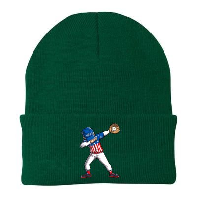 Dabbing Baseball Player 4th Of July USA American Flag Boy Knit Cap Winter Beanie