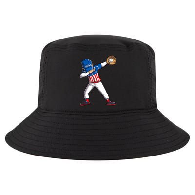 Dabbing Baseball Player 4th Of July USA American Flag Boy Cool Comfort Performance Bucket Hat