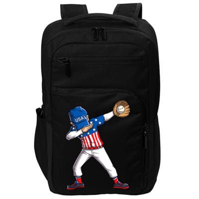 Dabbing Baseball Player 4th Of July USA American Flag Boy Impact Tech Backpack