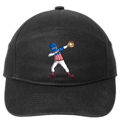 Dabbing Baseball Player 4th Of July USA American Flag Boy 7-Panel Snapback Hat