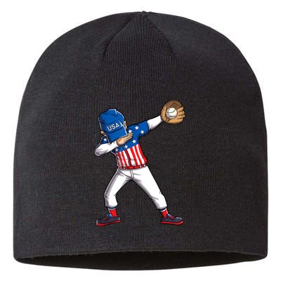 Dabbing Baseball Player 4th Of July USA American Flag Boy Sustainable Beanie