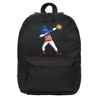 Dabbing Baseball Player 4th Of July USA American Flag Boy 16 in Basic Backpack