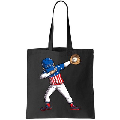 Dabbing Baseball Player 4th Of July USA American Flag Boy Tote Bag