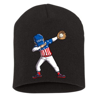 Dabbing Baseball Player 4th Of July USA American Flag Boy Short Acrylic Beanie