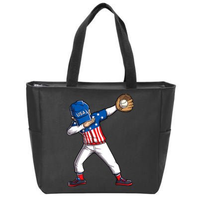 Dabbing Baseball Player 4th Of July USA American Flag Boy Zip Tote Bag