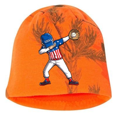 Dabbing Baseball Player 4th Of July USA American Flag Boy Kati - Camo Knit Beanie