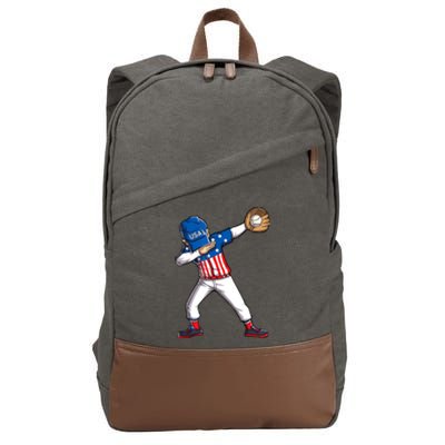 Dabbing Baseball Player 4th Of July USA American Flag Boy Cotton Canvas Backpack