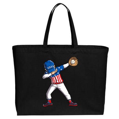 Dabbing Baseball Player 4th Of July USA American Flag Boy Cotton Canvas Jumbo Tote