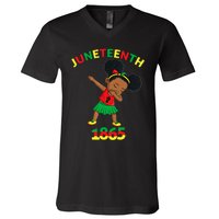 Dabbing Black Princess Juneteenth 1865 Brown Skin Girl V-Neck T-Shirt