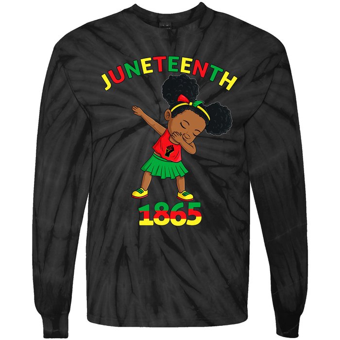 Dabbing Black Princess Juneteenth 1865 Brown Skin Girl Tie-Dye Long Sleeve Shirt