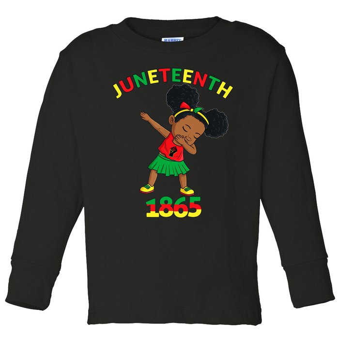 Dabbing Black Princess Juneteenth 1865 Brown Skin Girl Toddler Long Sleeve Shirt